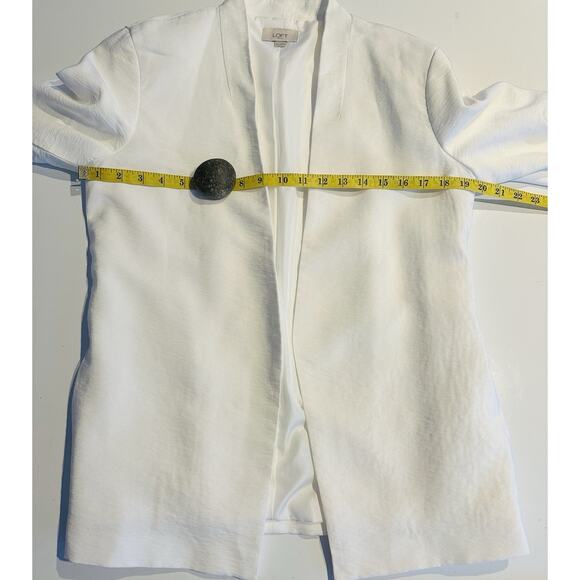 Loft Outlet Blouse Blazer Women’s Medium White Long scrunched Sleeve Open Front - Picture 5 of 10